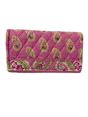 Vera Bradley Bermuda Pink Quilted Tri-Fold Wallet-Paisley Lime Accents -Rare